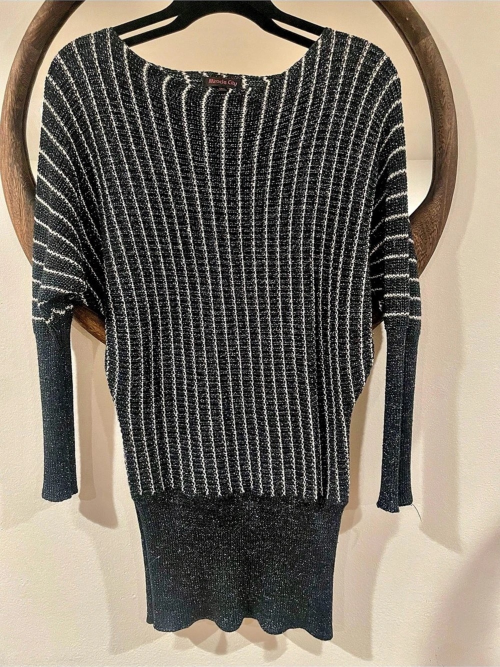 Miracle City Striped Wool Sweater Black & White Size M/L Like New
